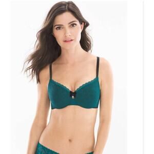 Soma Enticing Lift Velvet Darkl Teal Blue Underwire Balconet Bra, 36D